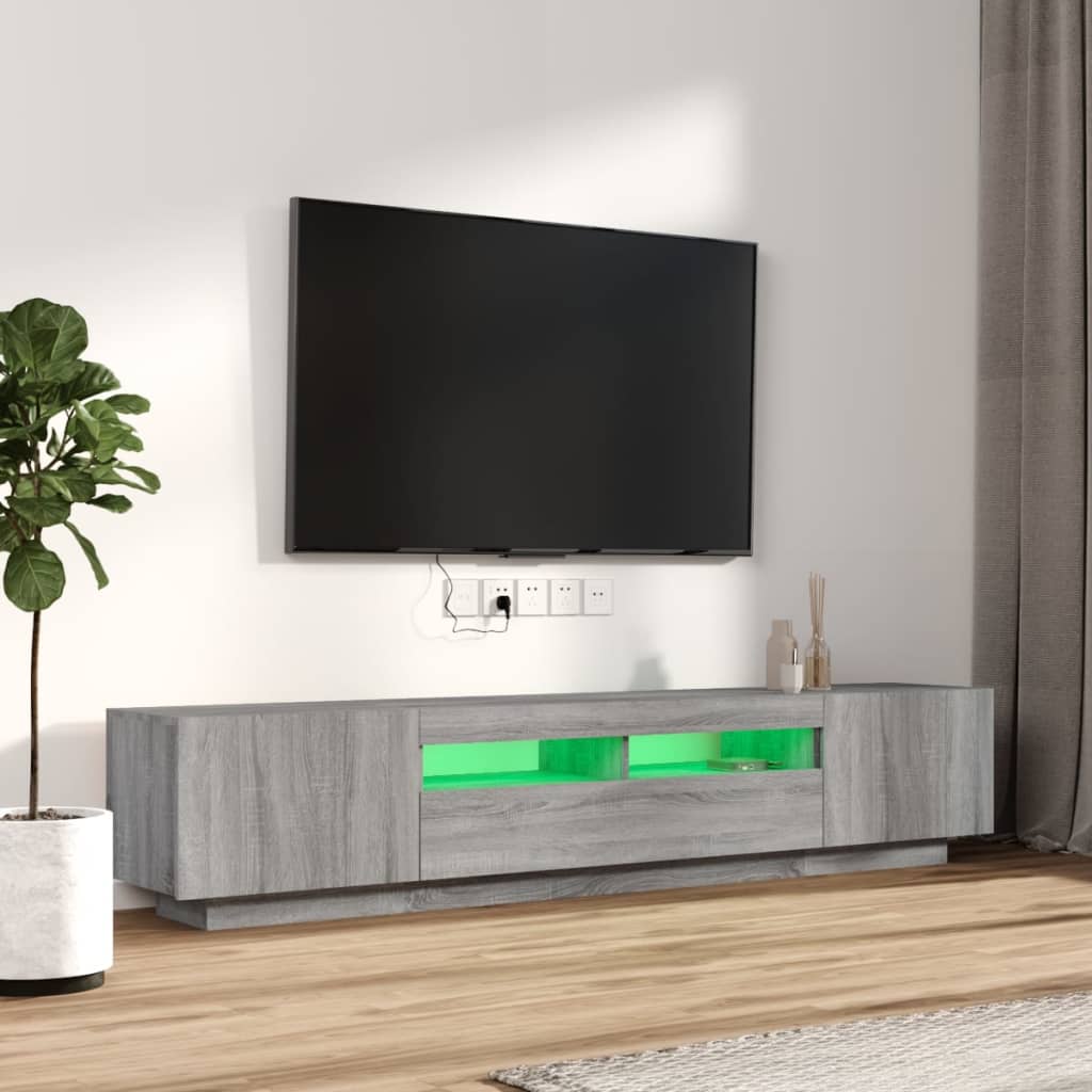 TV spintelių komplektas su LED, 2 dalių, pilkas ąžuolo, mediena