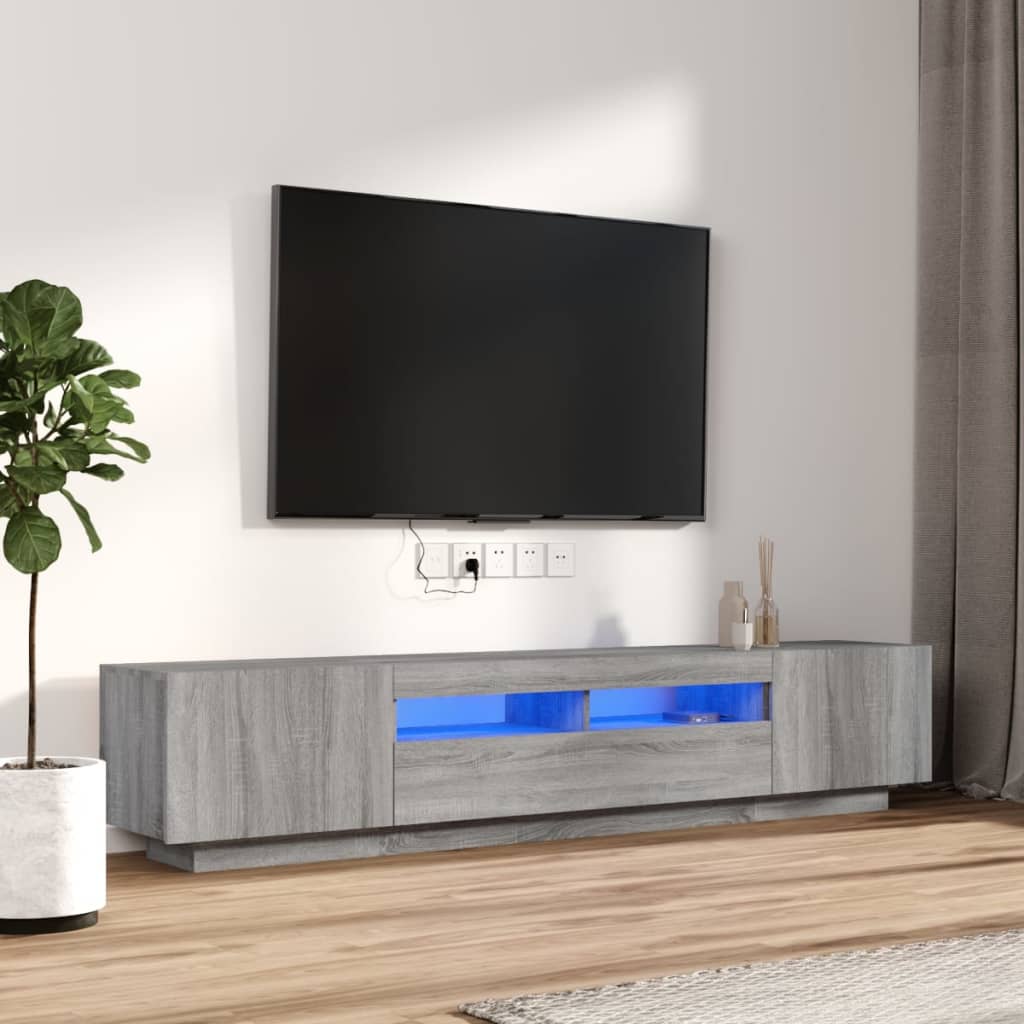 TV spintelių komplektas su LED, 2 dalių, pilkas ąžuolo, mediena