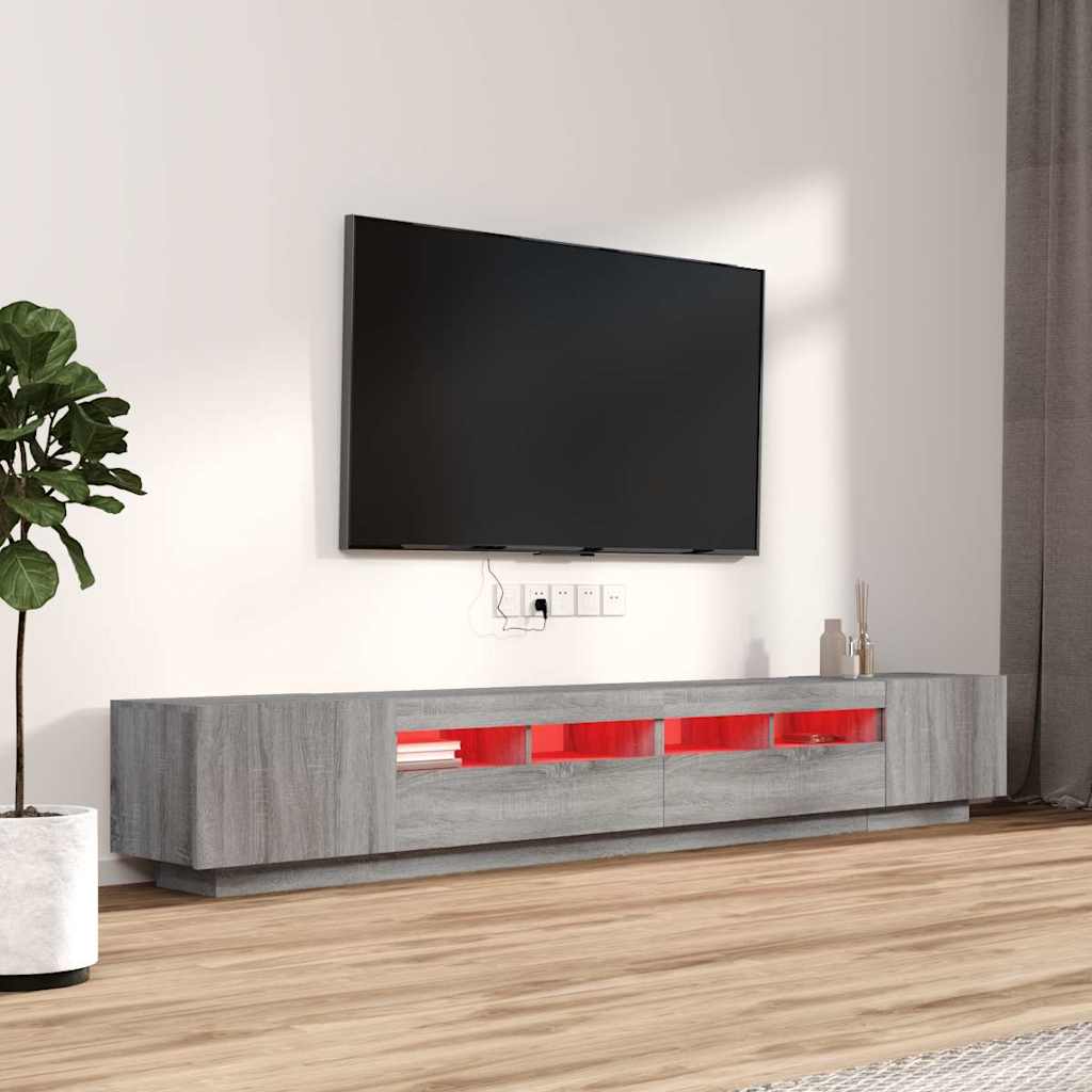 TV spintelių komplektas su LED, 3 dalių, pilkas ąžuolo, mediena