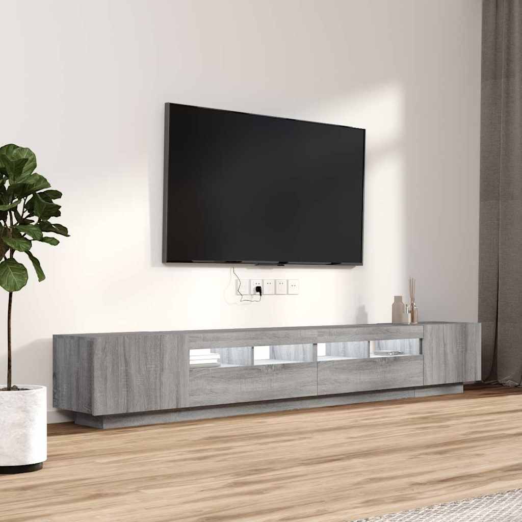 TV spintelių komplektas su LED, 3 dalių, pilkas ąžuolo, mediena