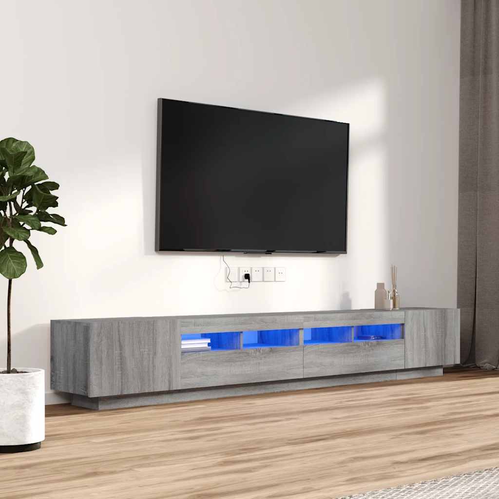 TV spintelių komplektas su LED, 3 dalių, pilkas ąžuolo, mediena
