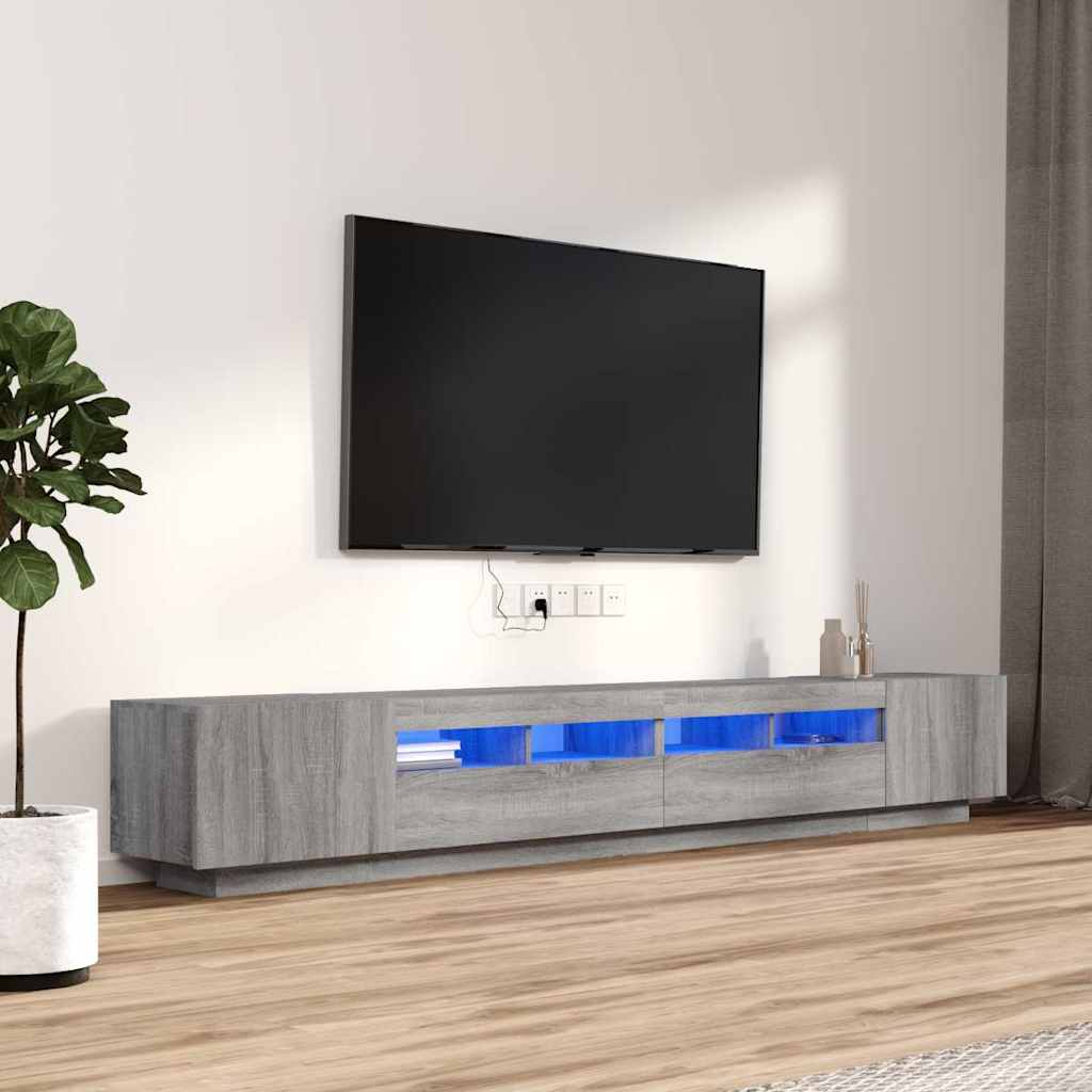 TV spintelių komplektas su LED, 3 dalių, pilkas ąžuolo, mediena