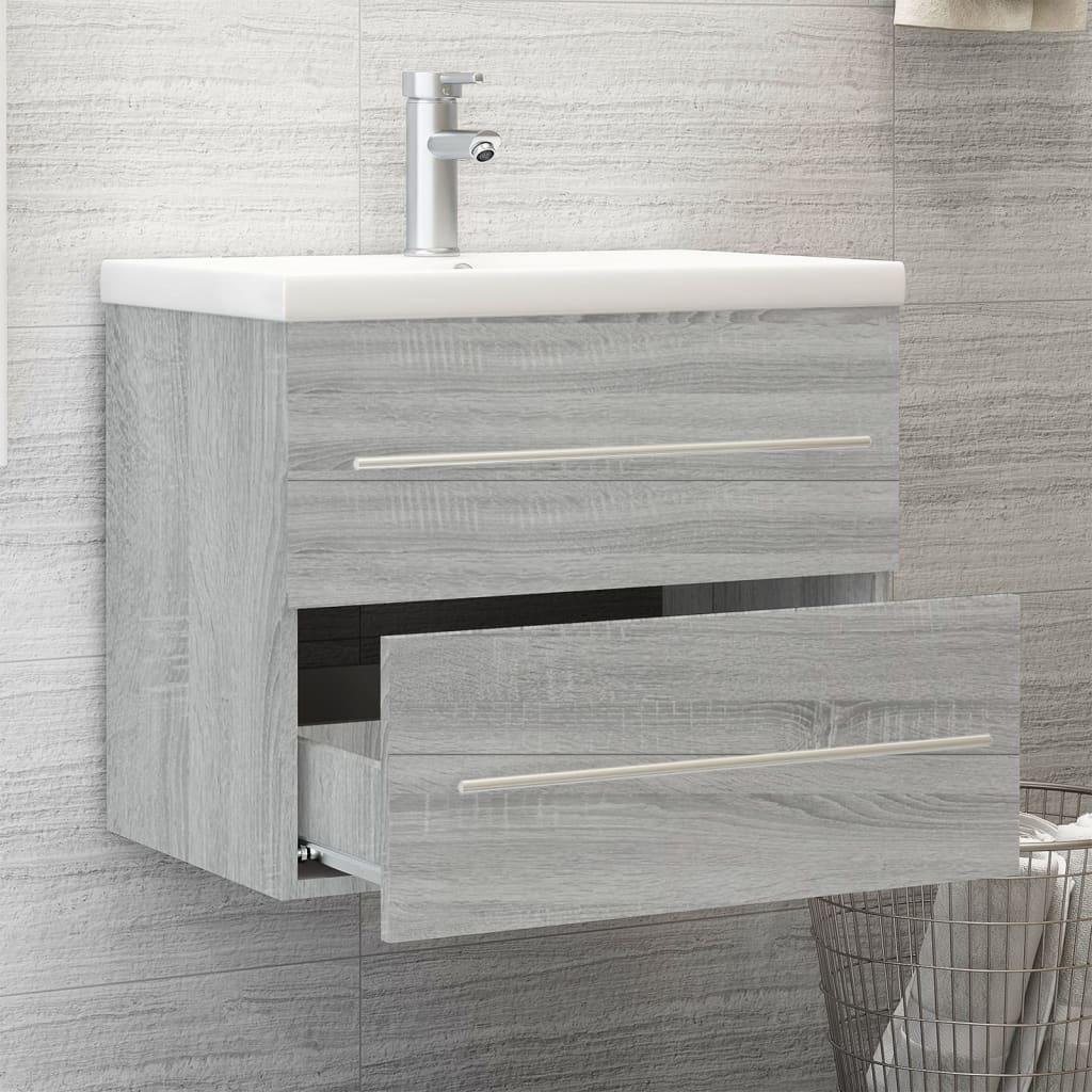 Sink cabinet with sink, gray oak, wood