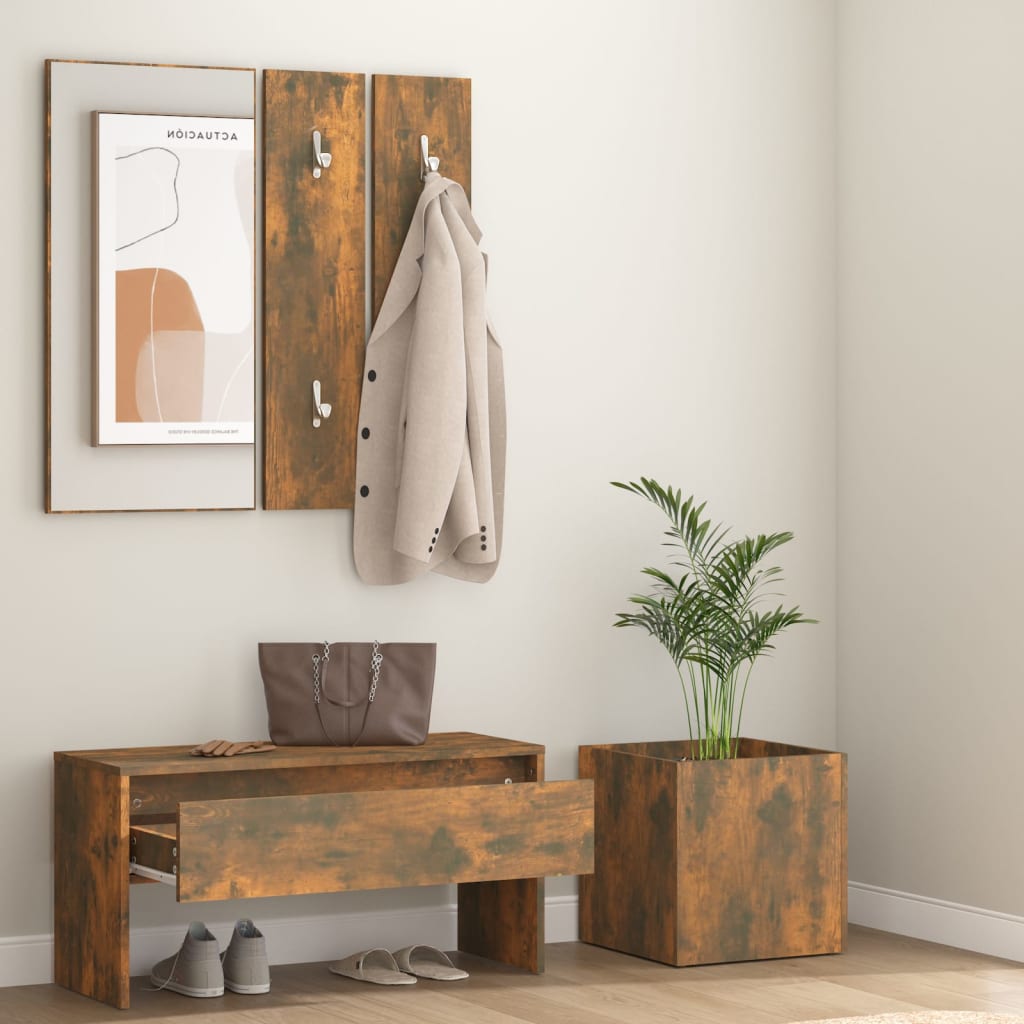 Hallway furniture set, smoke oak, engineered wood