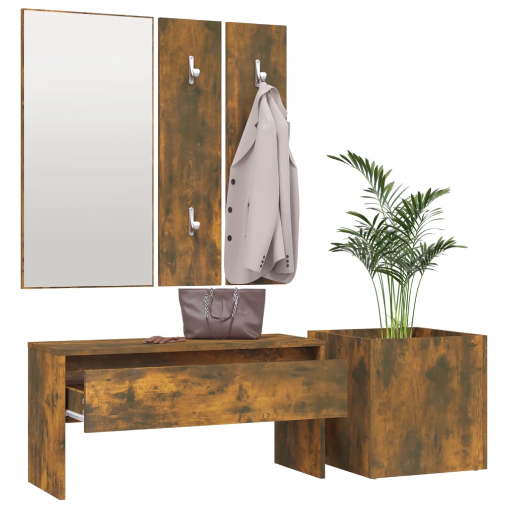 Hallway furniture set, smoke oak, engineered wood