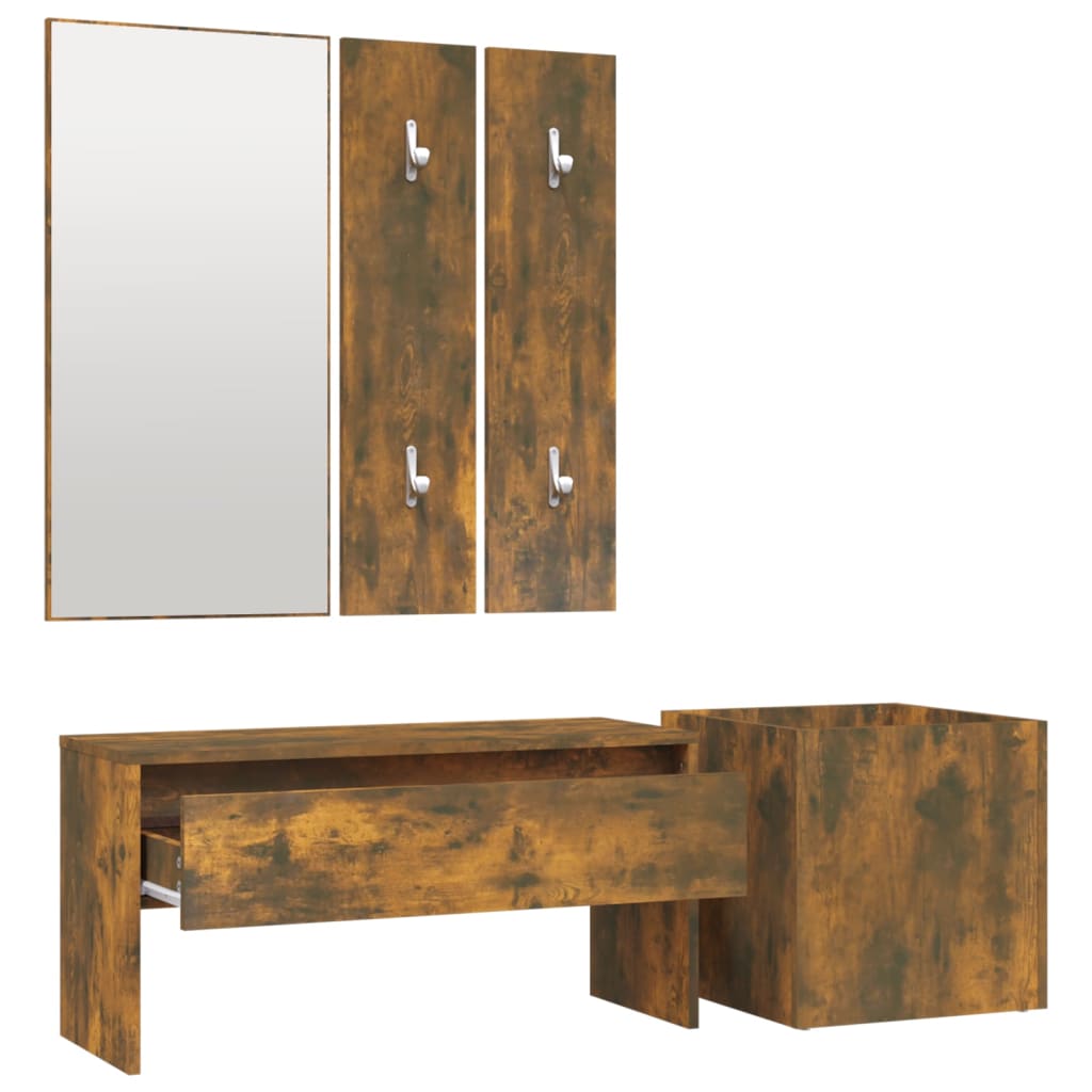 Hallway furniture set, smoke oak, engineered wood