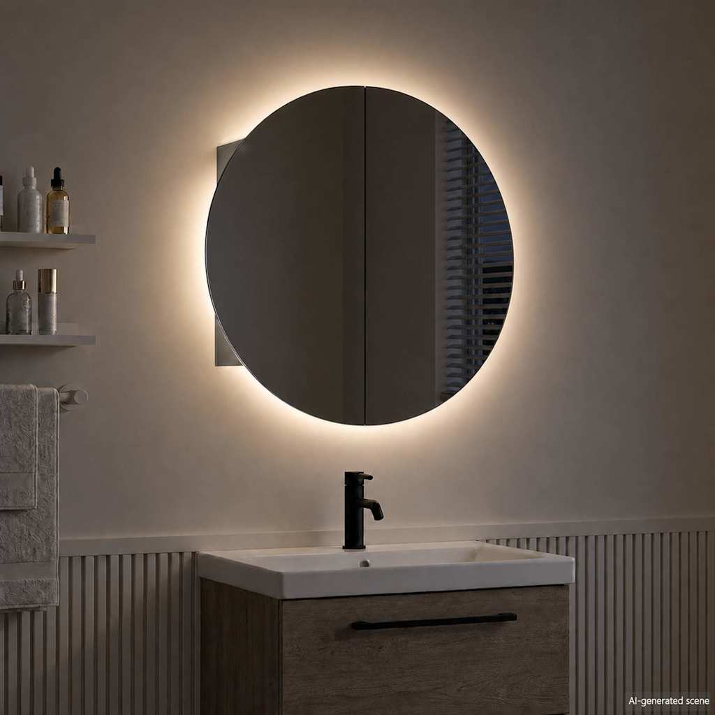Vannas istabas skapītis ar spoguli/LED apgaismojumu, pelēks, 47x47x17,5cm