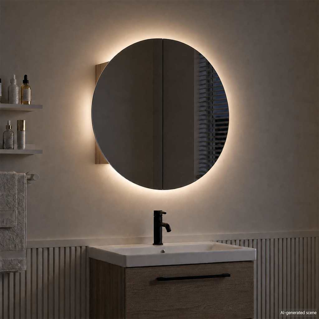 Vannas istabas skapītis ar spoguli un LED, ozolkoks, 47x47x17,5cm