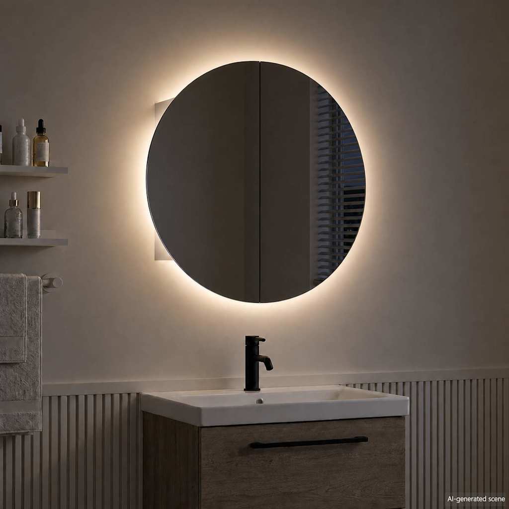 Vannas istabas skapītis ar spoguli/LED, balts, 54x54x17,5 cm