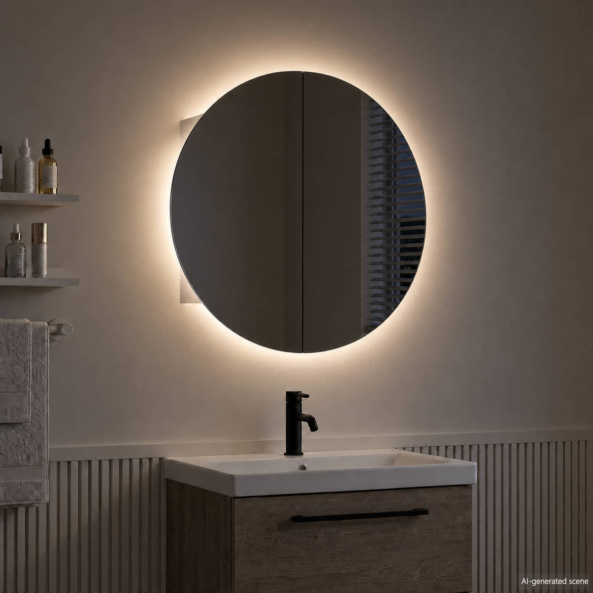 Vannas istabas skapītis ar spoguli/LED, balts, 54x54x17,5 cm
