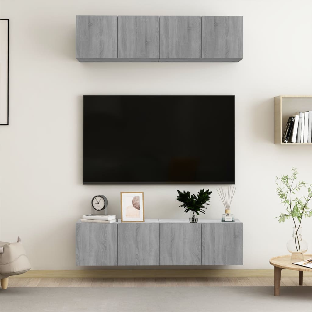 TV cabinets, 4 pcs, grey oak, 60x30x30cm, wood