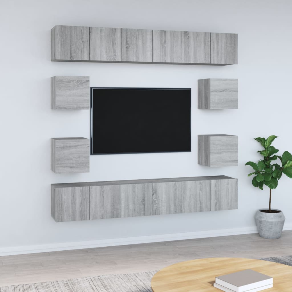 TV spintelių komplektas, 10 dalių, pilkas ąžuolo, mediena