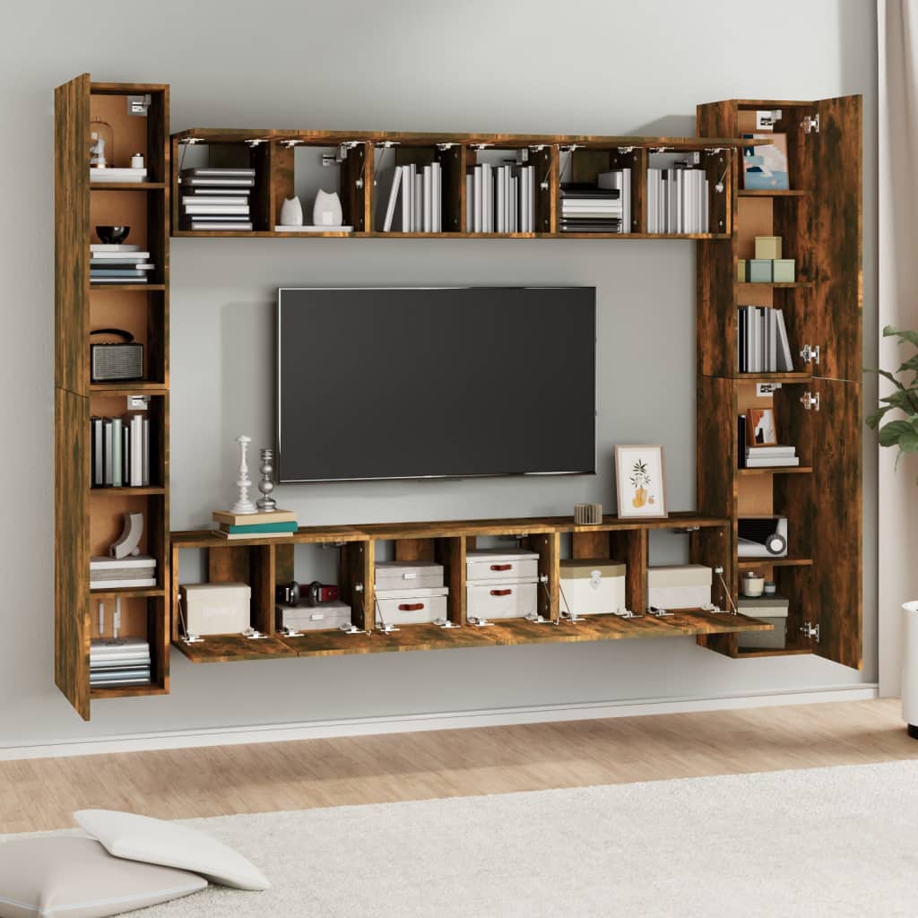 TV spintelių komplektas, 10 dalių, dūminio ąžuolo, mediena