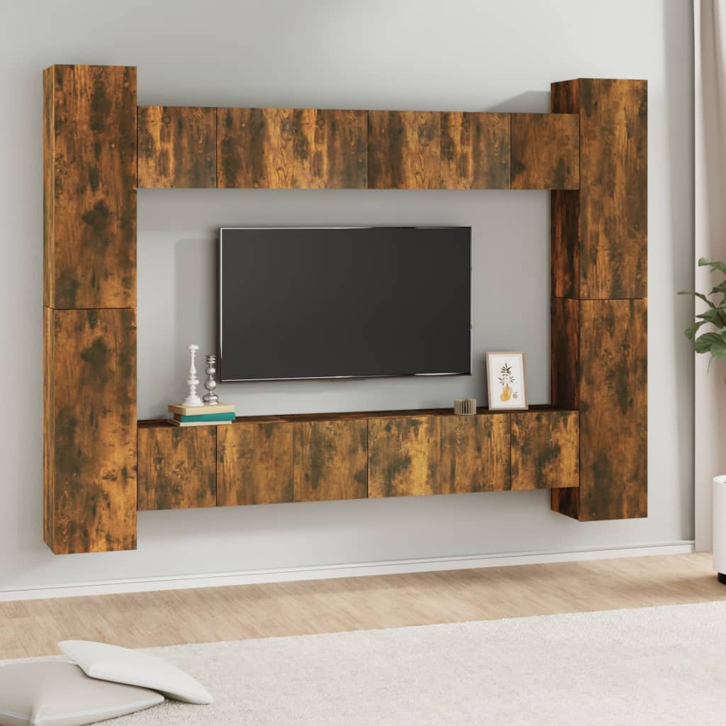 TV spintelių komplektas, 10 dalių, dūminio ąžuolo, mediena
