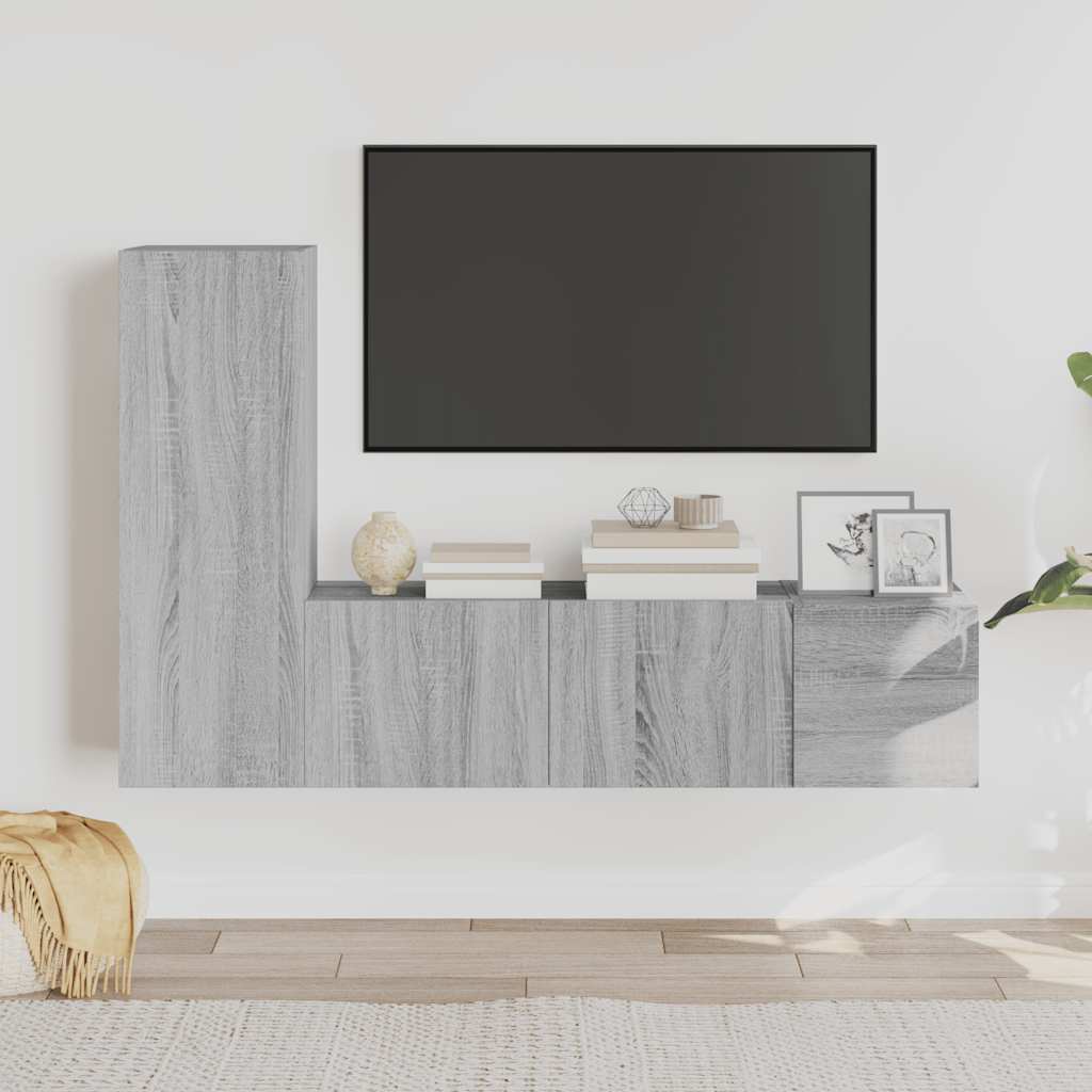 TV spintelių komplektas, 3 dalių, pilkas ąžuolo, mediena