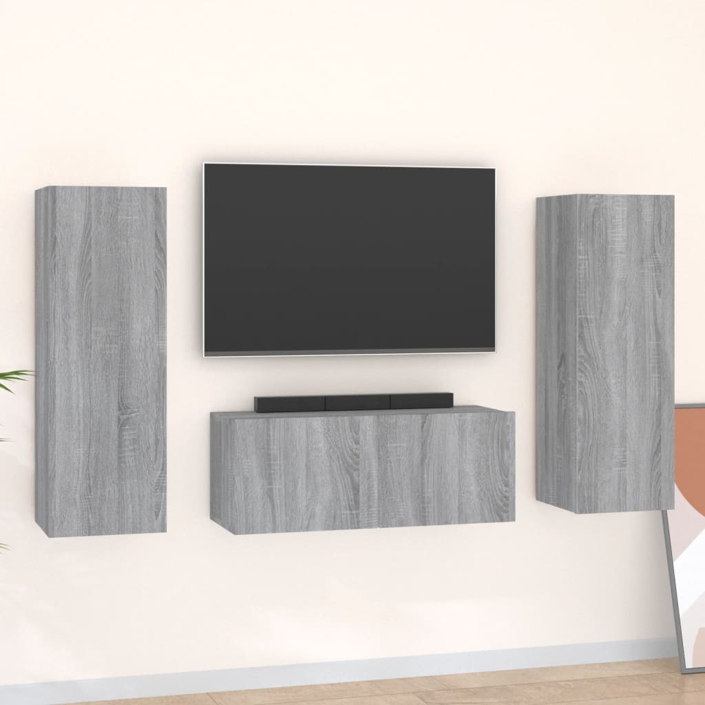 TV spintelių komplektas, 3 dalių, pilkas ąžuolo, mediena