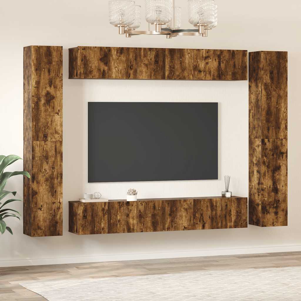 TV spintelių komplektas, 10 dalių, dūminio ąžuolo, mediena