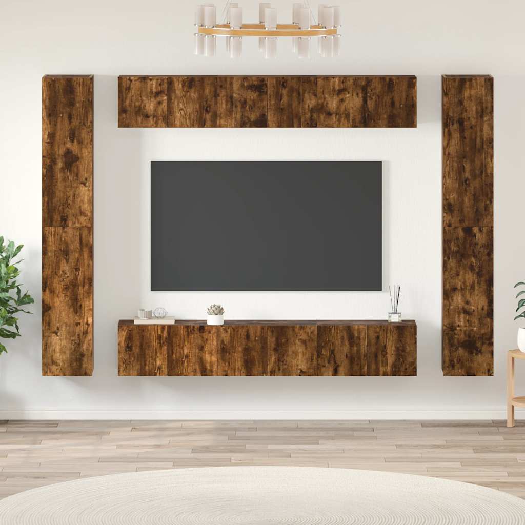 TV spintelių komplektas, 10 dalių, dūminio ąžuolo, mediena