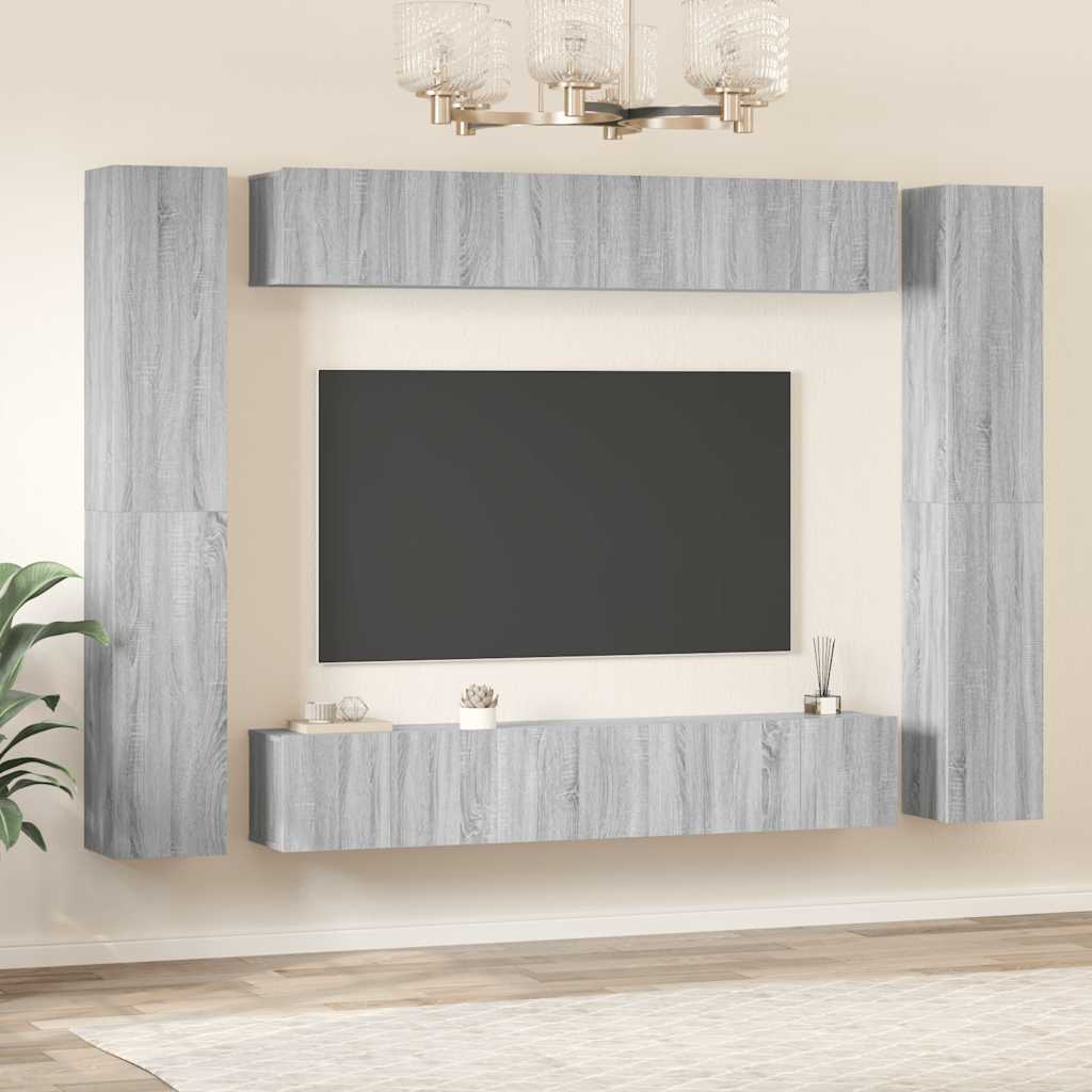 TV spintelių komplektas, 10 dalių, pilkas ąžuolo, mediena