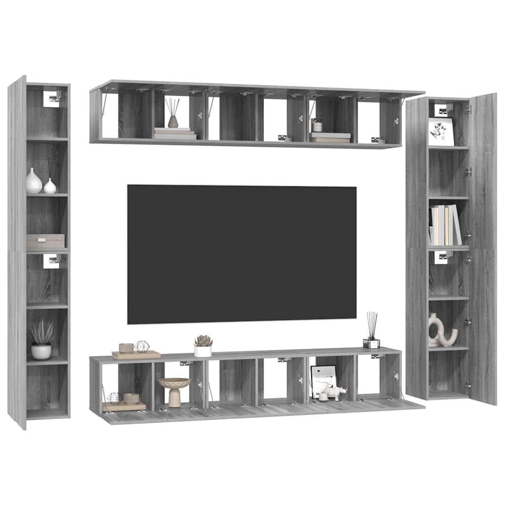 TV spintelių komplektas, 10 dalių, pilkas ąžuolo, mediena