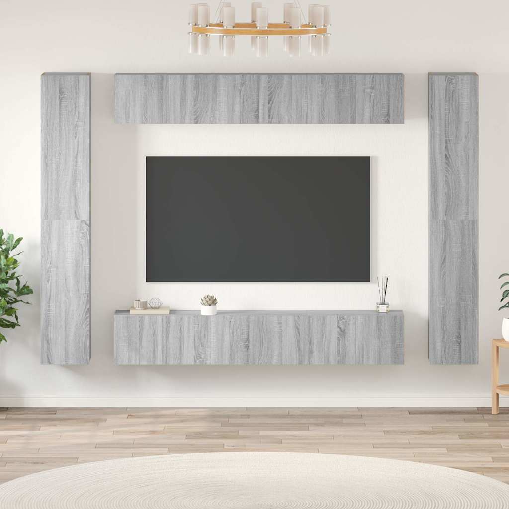 TV spintelių komplektas, 10 dalių, pilkas ąžuolo, mediena