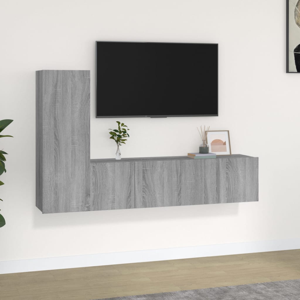 TV spintelių komplektas, 3 dalių, pilkas ąžuolo, mediena