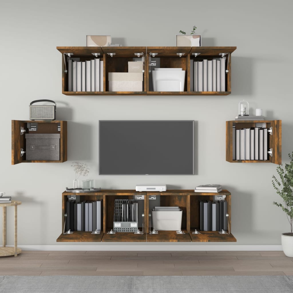 TV spintelių komplektas, 6 dalių, dūminio ąžuolo, mediena