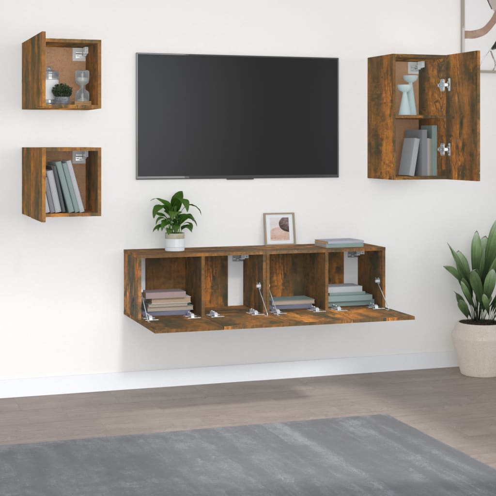 TV spintelių komplektas, 5 dalių, dūminio ąžuolo, mediena