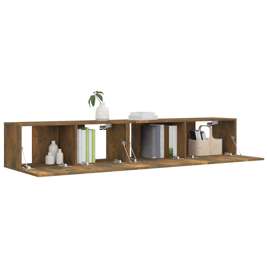 TV cabinet set, 2-piece, smoked oak, wood