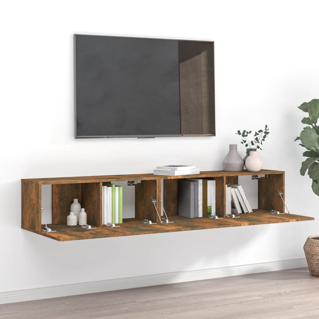 TV cabinet set, 2-piece, smoked oak, wood