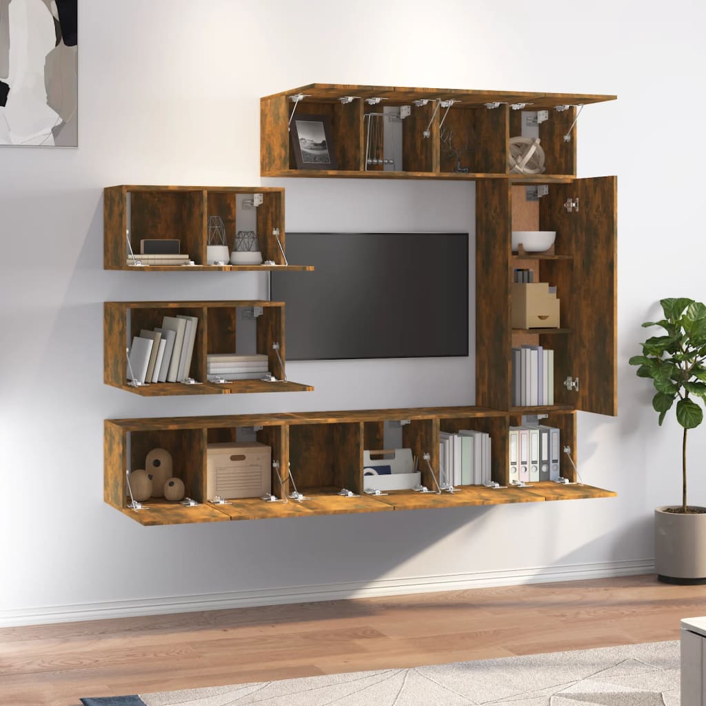 TV cabinet set, 8-piece, smoked oak, wood