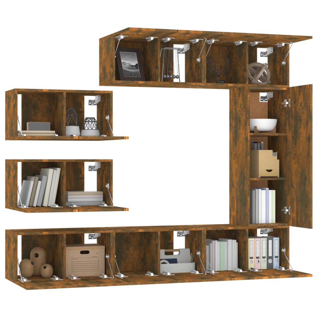 TV cabinet set, 8-piece, smoked oak, wood