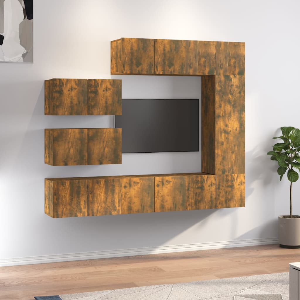 TV cabinet set, 8-piece, smoked oak, wood