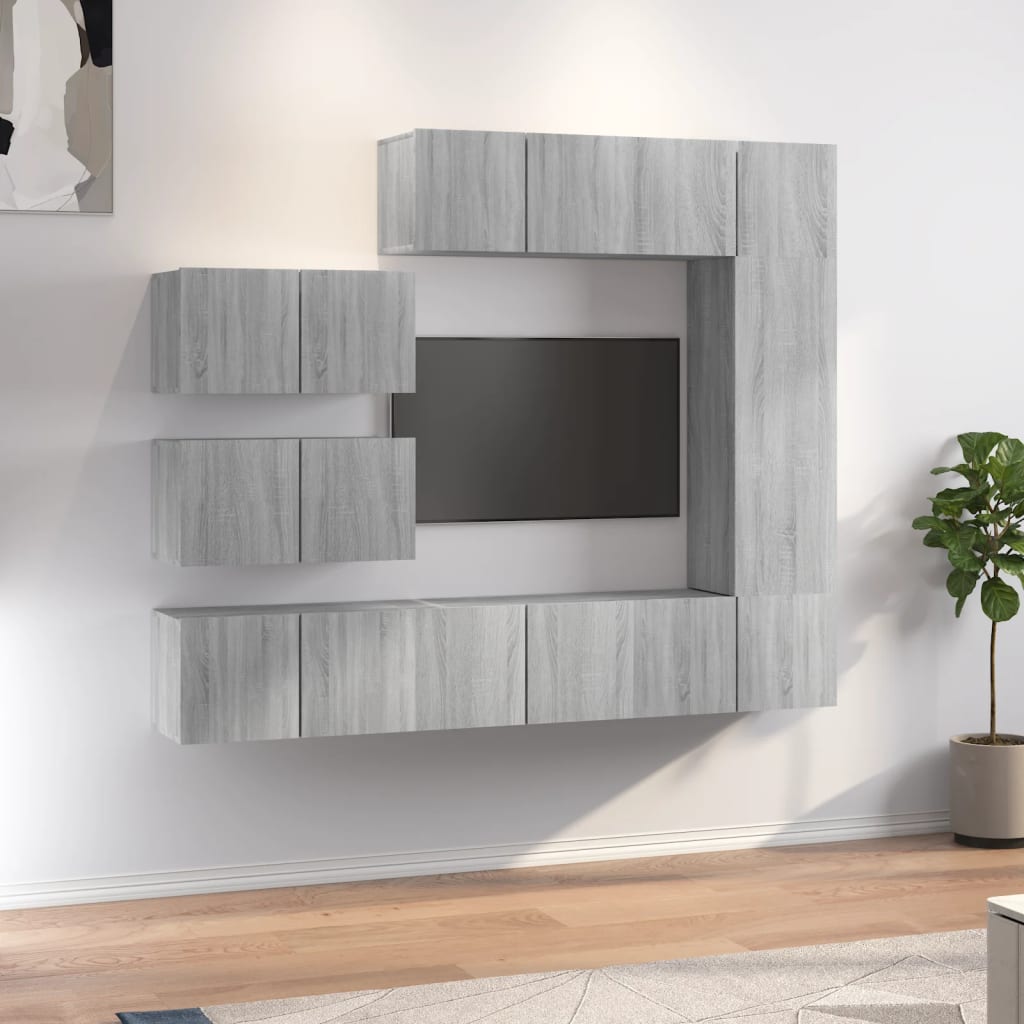 TV spintelių komplektas, 8 dalių, pilkas ąžuolo, mediena