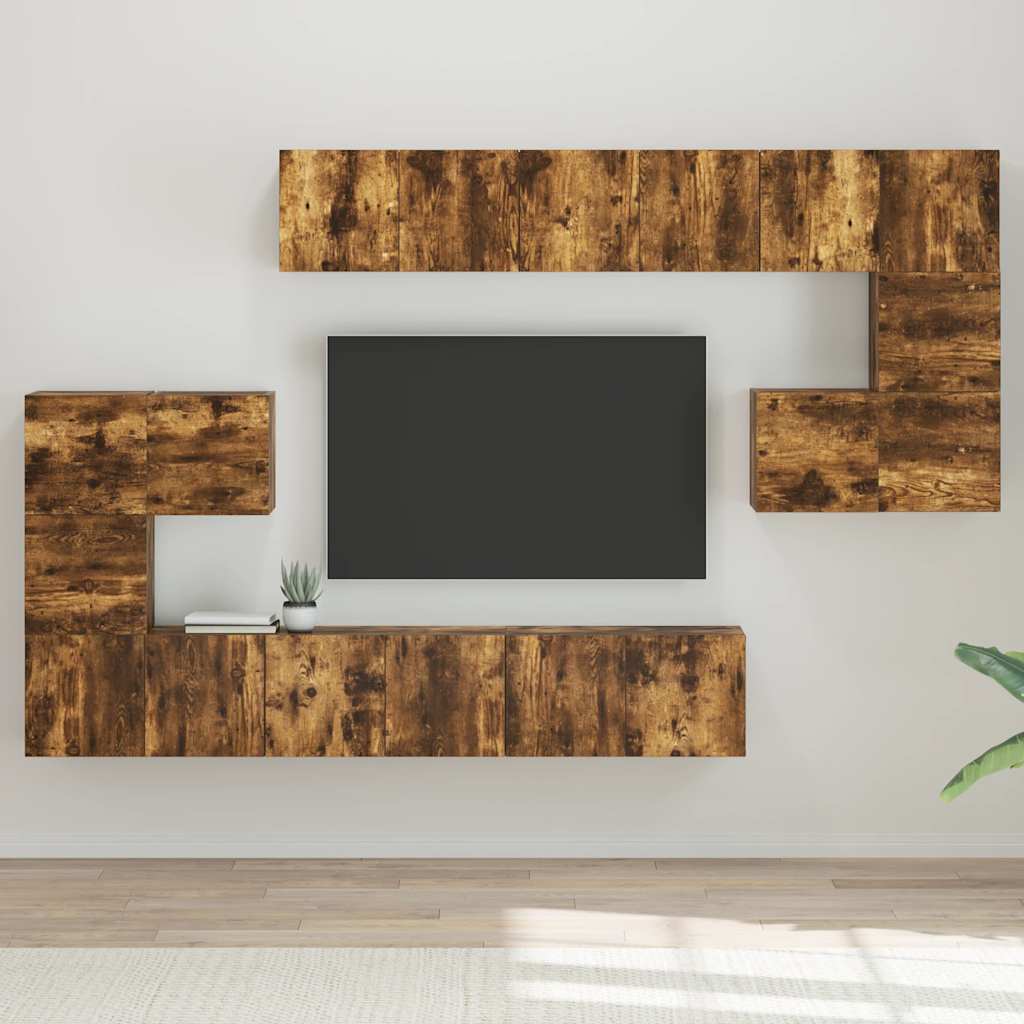 TV spintelių komplektas, 10 dalių, dūminio ąžuolo, mediena
