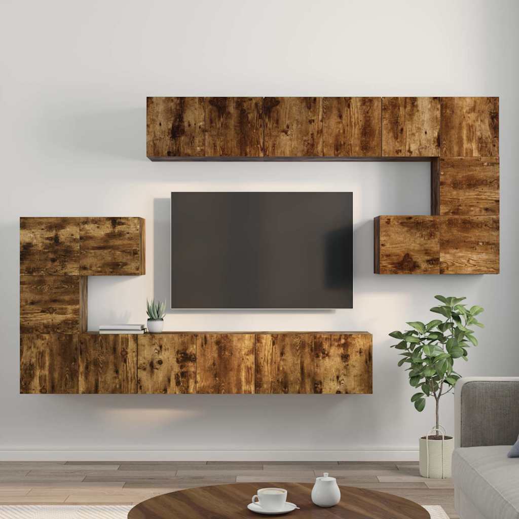 TV spintelių komplektas, 10 dalių, dūminio ąžuolo, mediena