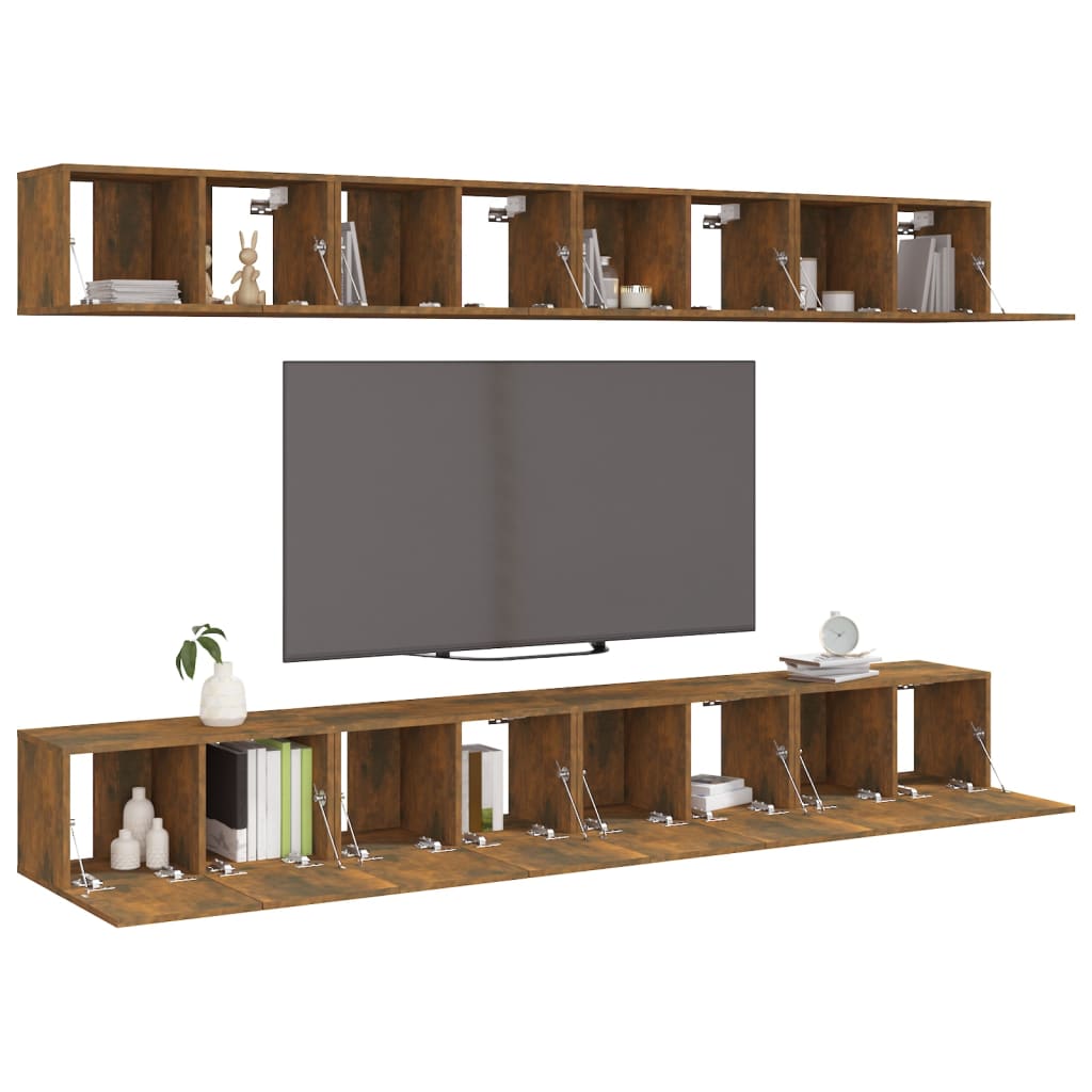TV spintelės, 8vnt., dūminio ąžuolo, 60x30x30cm, mediena