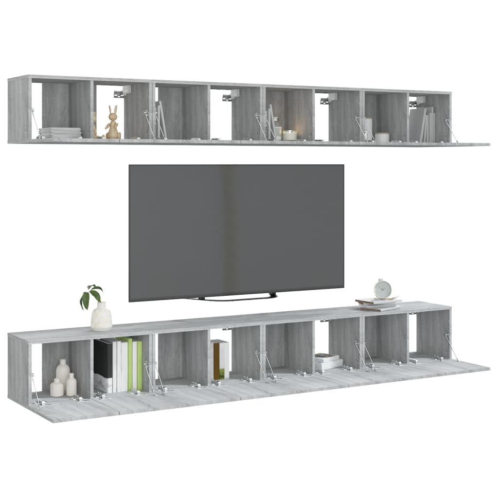 TV spintelės, 8vnt., pilkos ąžuolo, 60x30x30cm, mediena