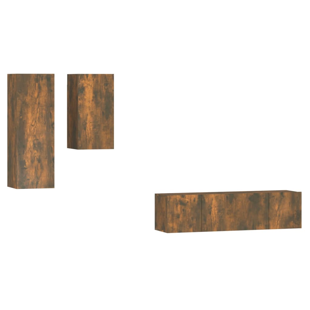 TV cabinet set, 4-piece, smoke oak, wood