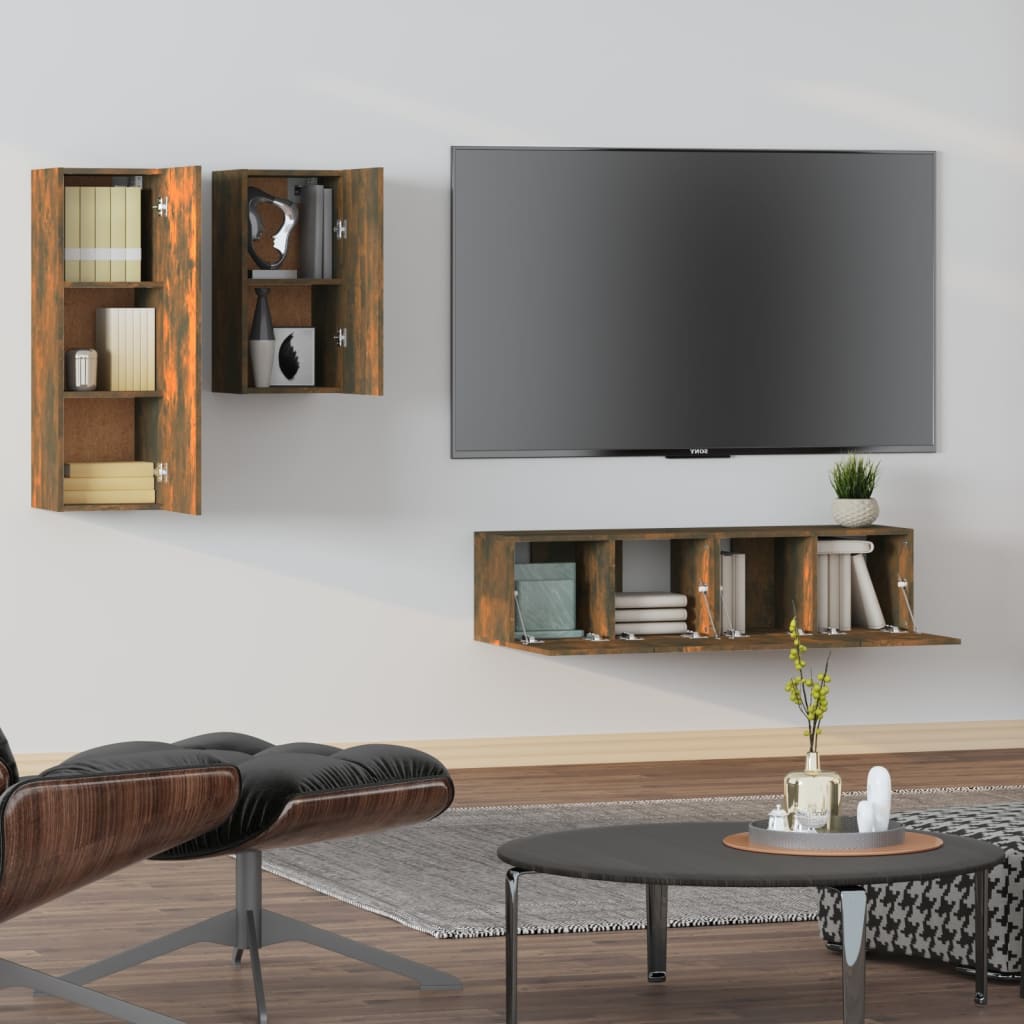 TV cabinet set, 4-piece, smoke oak, wood