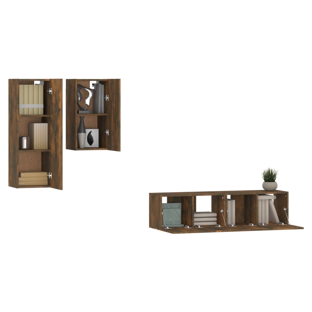 TV cabinet set, 4-piece, smoke oak, wood