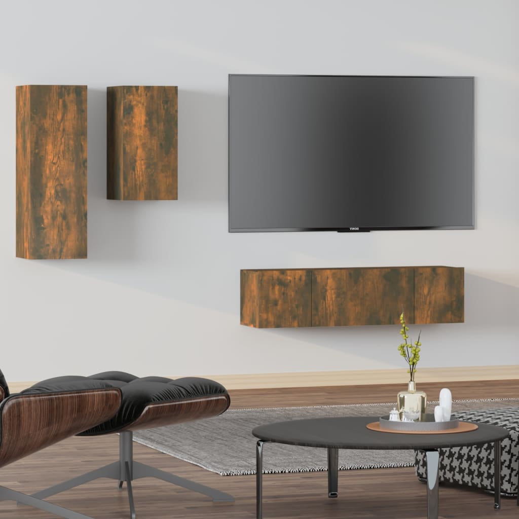 TV cabinet set, 4-piece, smoke oak, wood