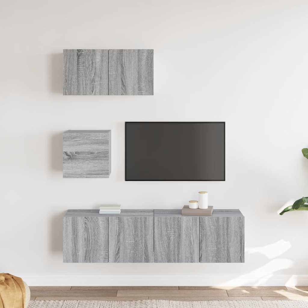 TV spintelių komplektas, 4 dalių, pilkas ąžuolo, mediena