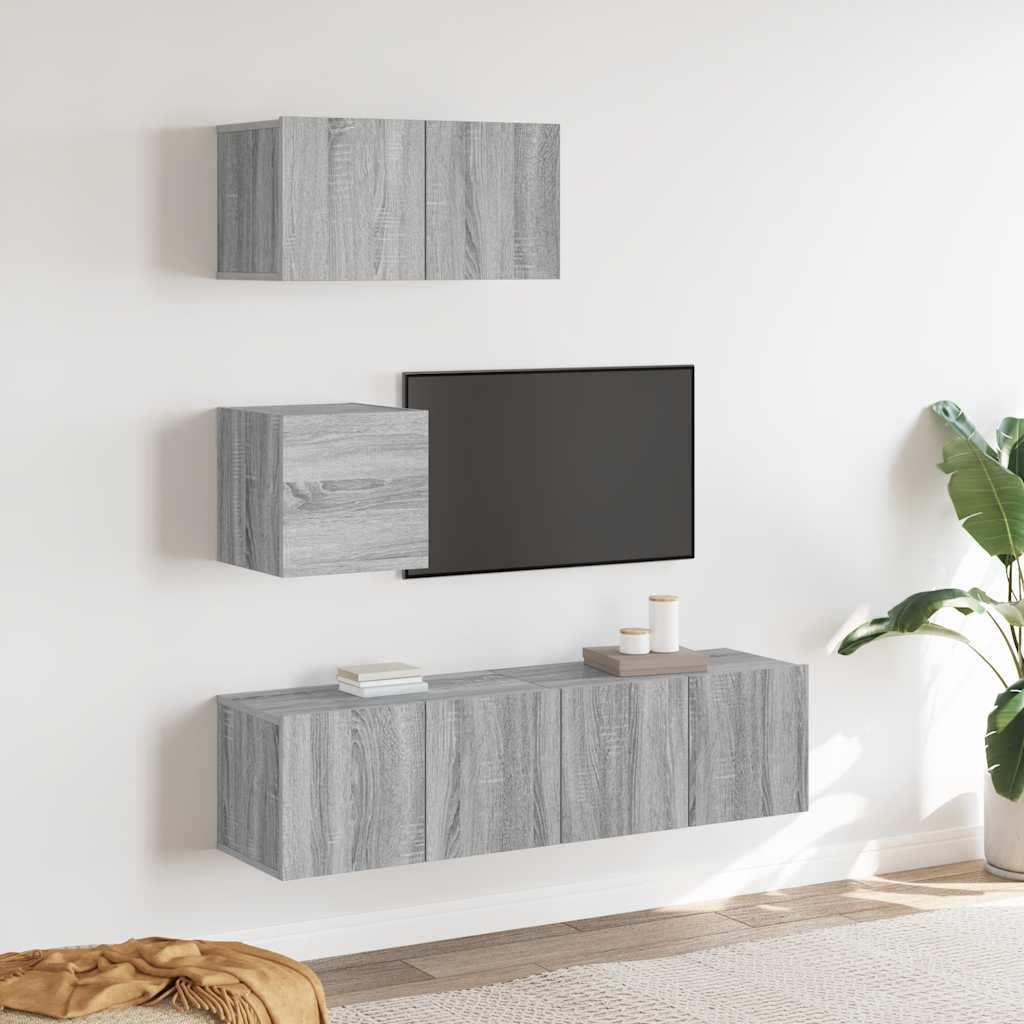 TV spintelių komplektas, 4 dalių, pilkas ąžuolo, mediena