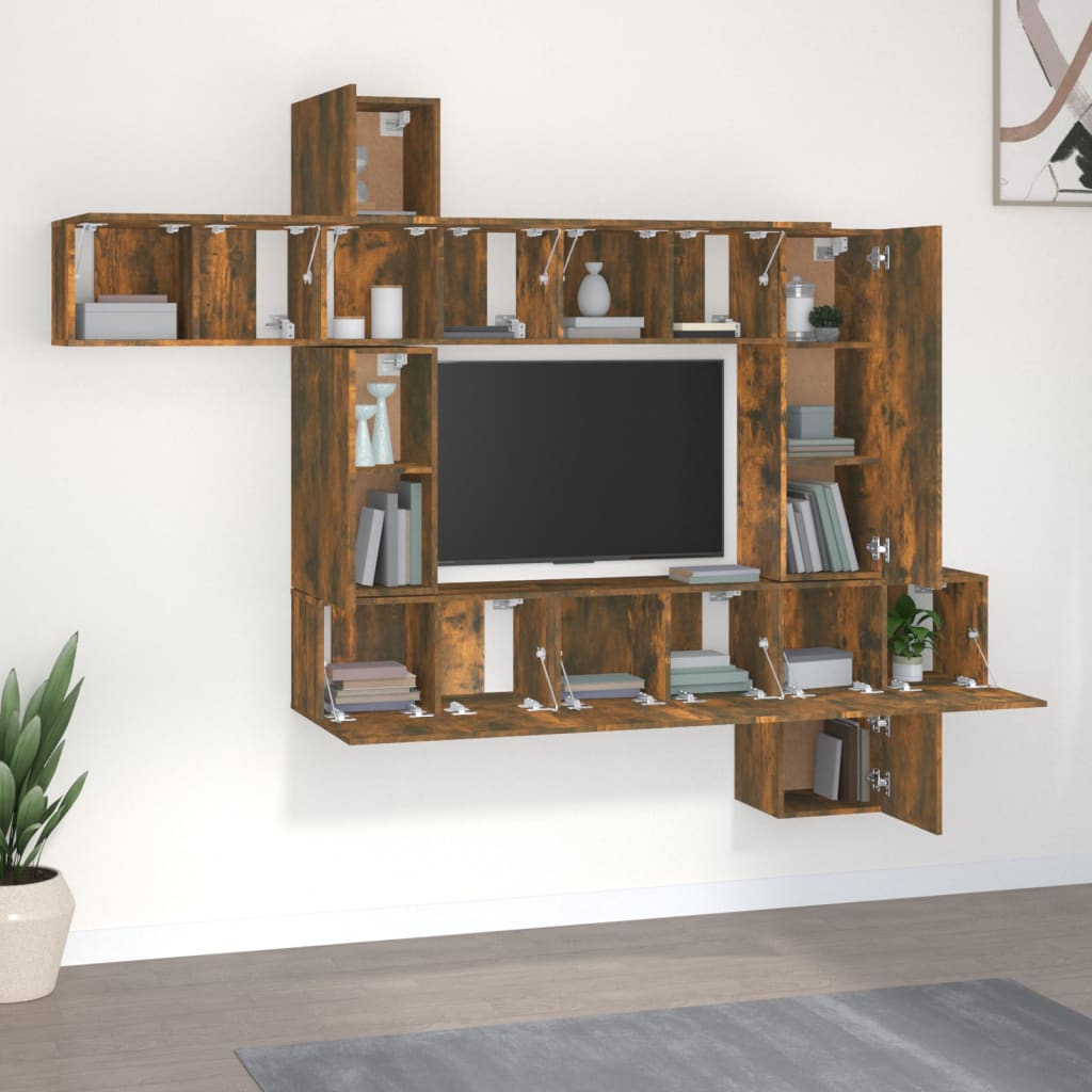 TV spintelių komplektas, 10 dalių, dūminio ąžuolo, mediena