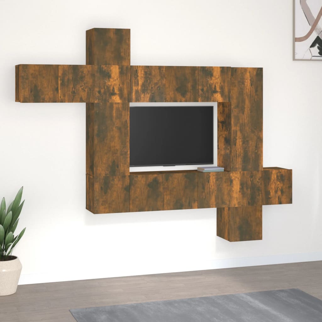 TV spintelių komplektas, 10 dalių, dūminio ąžuolo, mediena