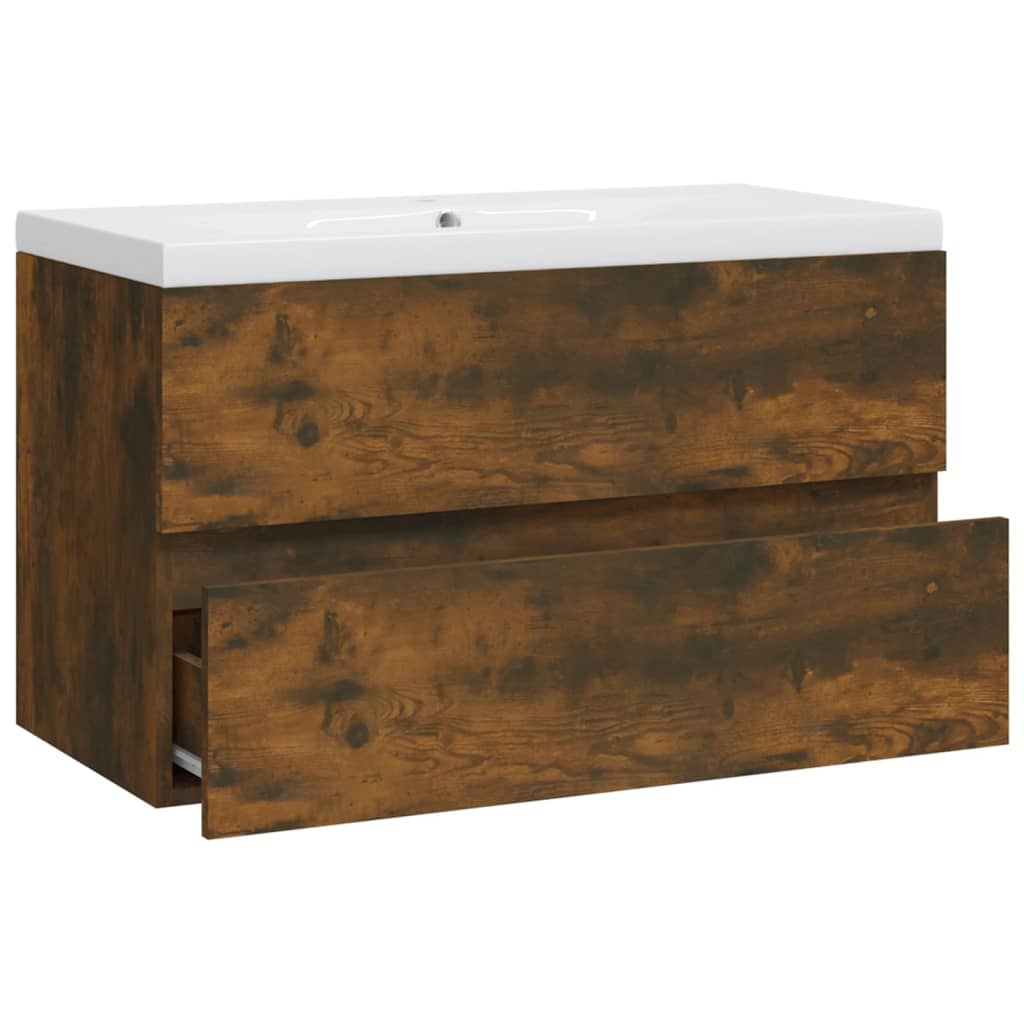 Sink cabinet with sink, smoky oak, wood