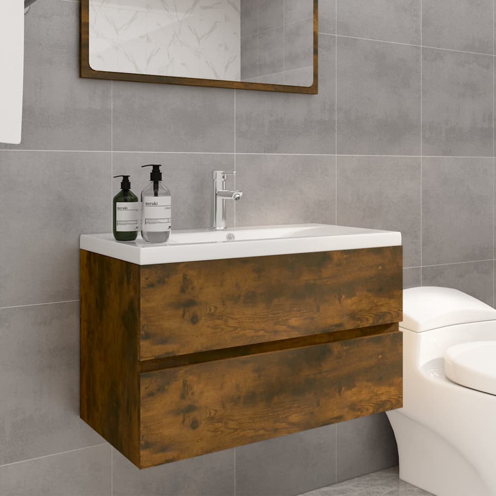 Sink cabinet with sink, smoky oak, wood