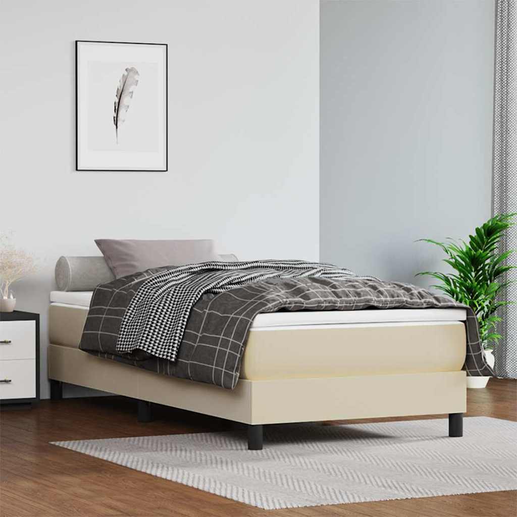Pocket spring mattress, medium firm, cream, 80x200x20cm, artificial leather