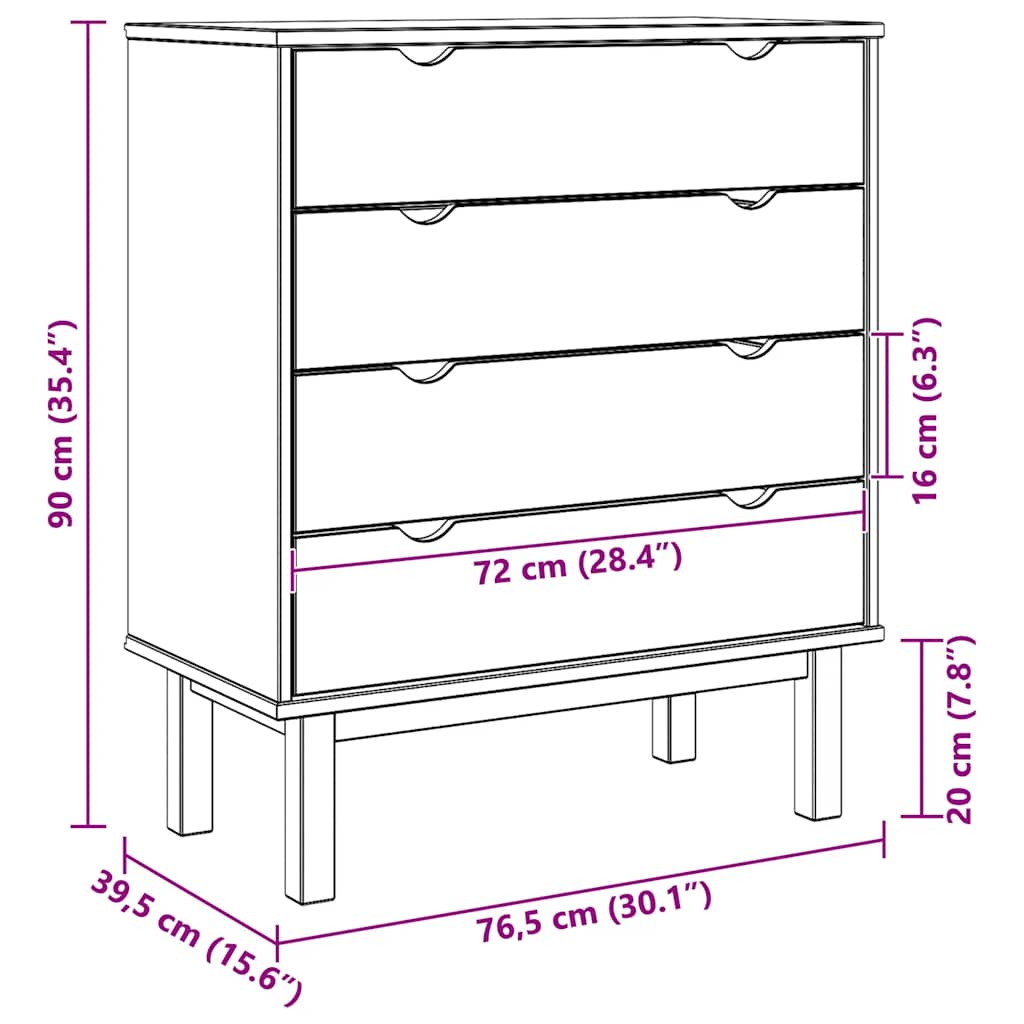 Spintelė su stalčiais OTTA, 76,5x39,5x90cm, pušies masyvas
